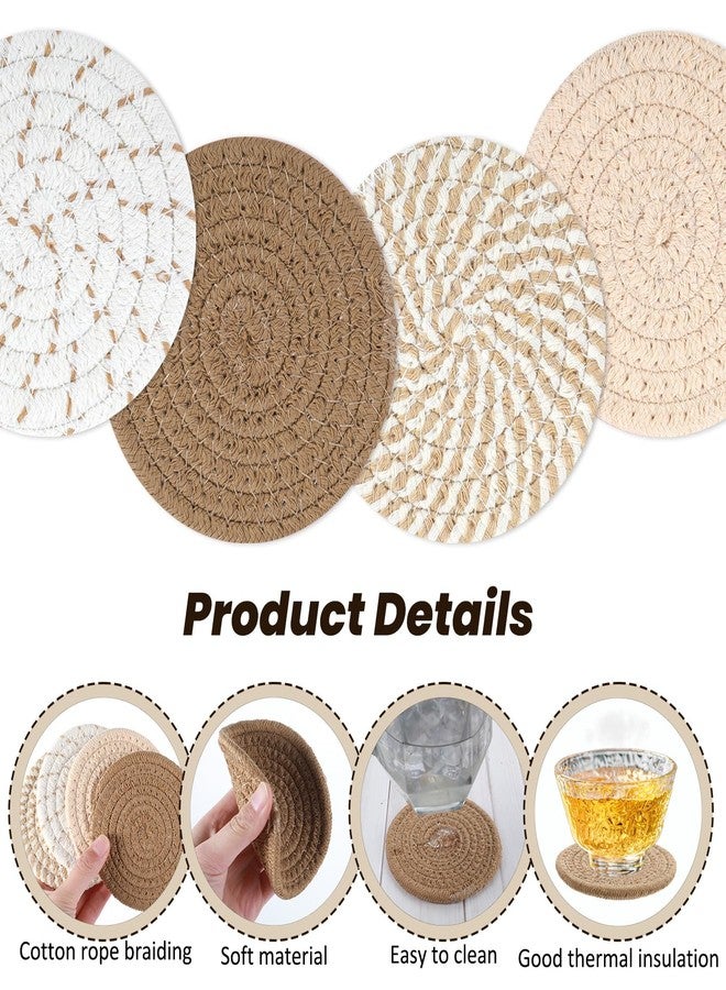 Larrel Woven Coasters, Brown Cute Coasters for Desk Minimalist Aesthetic Coaster Set of 4 for Kitchen Dining Coffee Desk Tabletop Protection Housewarming Gift for Home Decor (4.13in/10.5cm) - Image 5